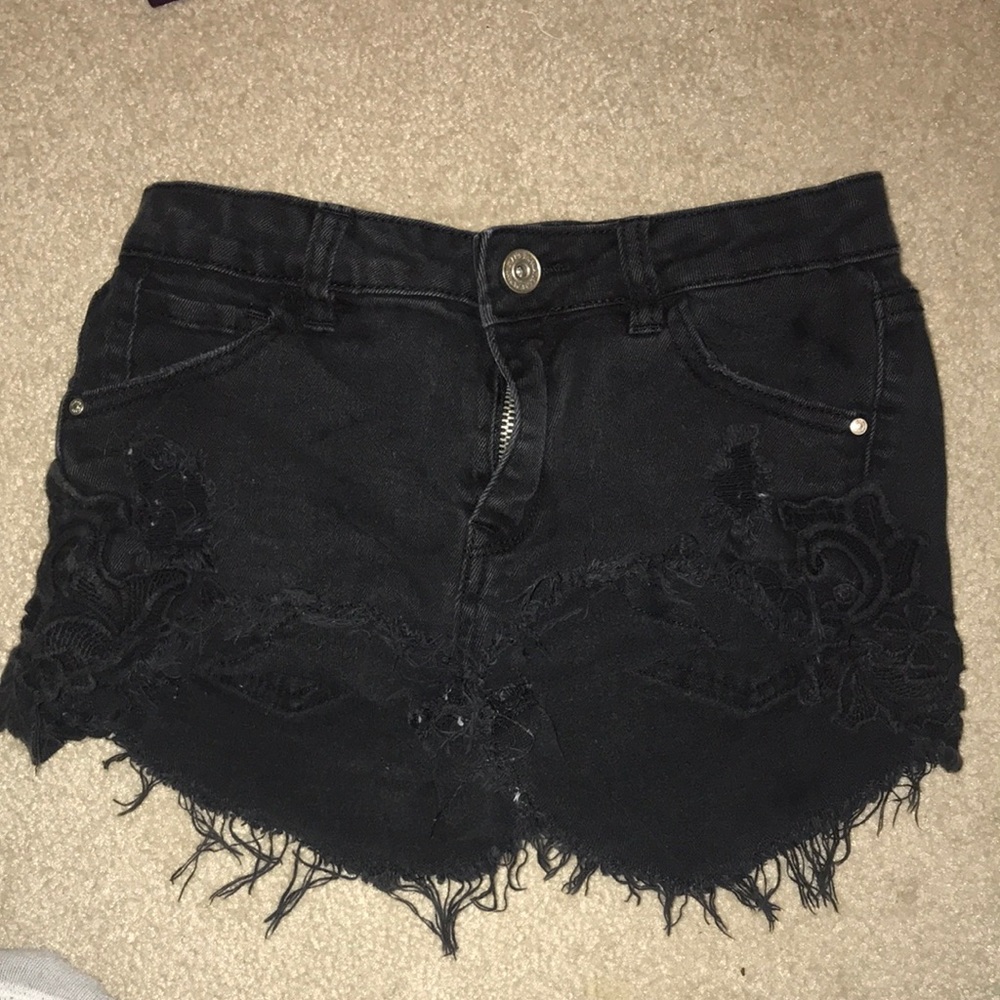 Black Denim Shorts with Flower design